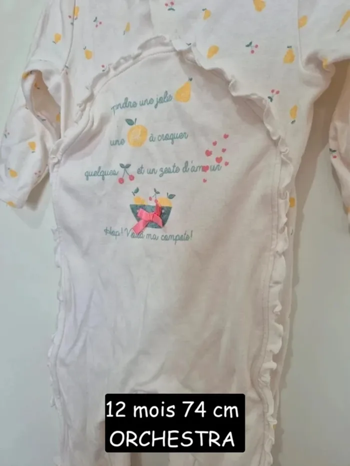 Orchestra Dors-bien en jersey print fruits pour bébé fille 12 mois 74 cm pyjama - photo numéro 4