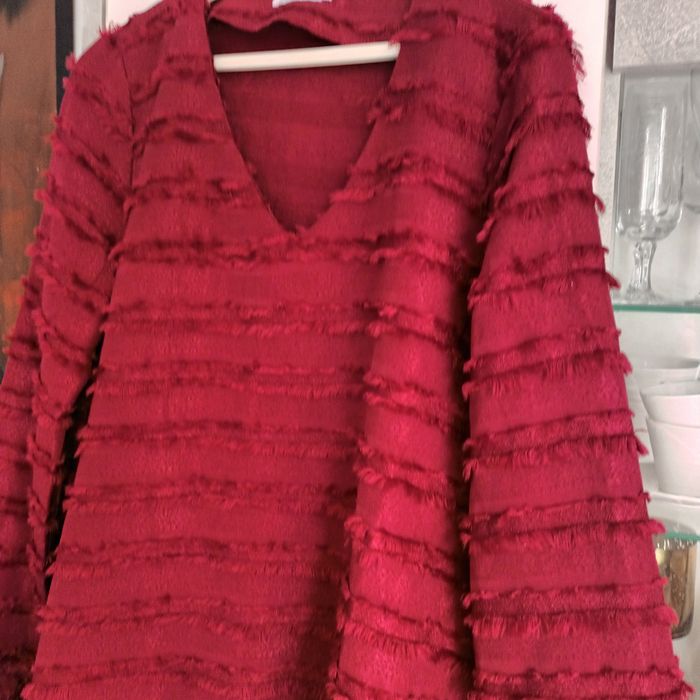 Jolie robe casual T40 à franges bordeaux ..polyester - photo numéro 9