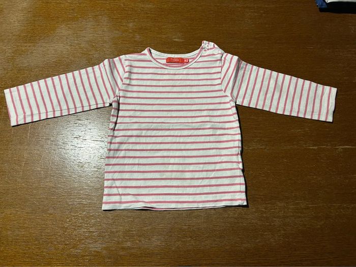 T-shirt manche longue rayé blanc et rose