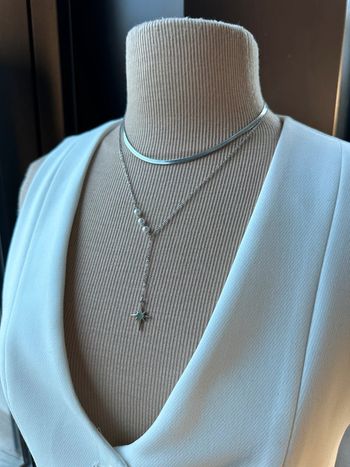 Collier 2 rangs en acier argent inoxydable avec chaînette réglable