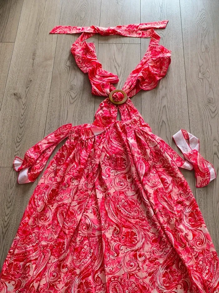 Robe longue fendue corail et beige femme XL - photo numéro 8
