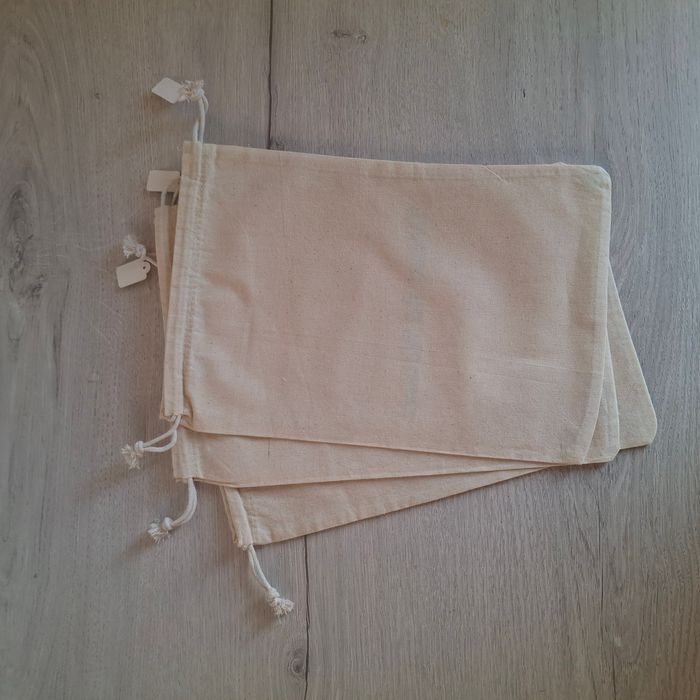 Lots de 3 pochons en coton 20x30 cm crème avec inscriptions vertes pailletées - Déesse au Naturel - photo numéro 6