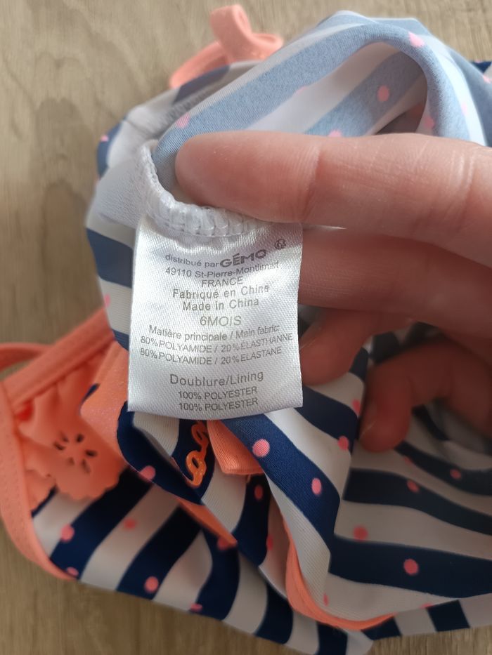Maillot de bain une pièce bleu blanc et orange petit nœud bébé fille 6 mois Lulu Castagnette - photo numéro 4