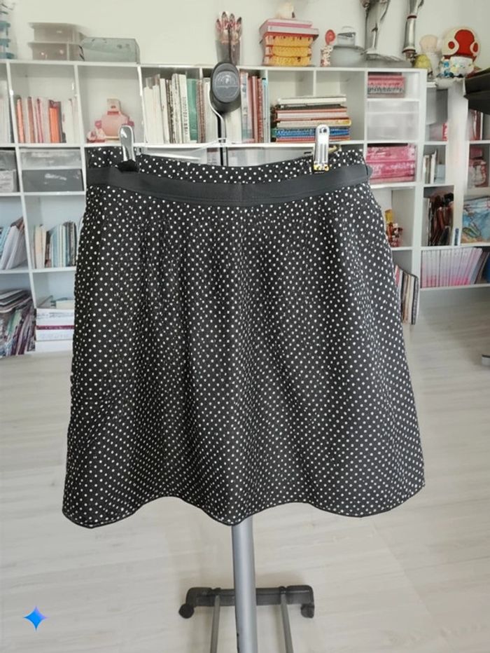 Jupe Edeis by La Redoute noire à pois blancs, taille 38, mélange coton et soie, doublure viscose