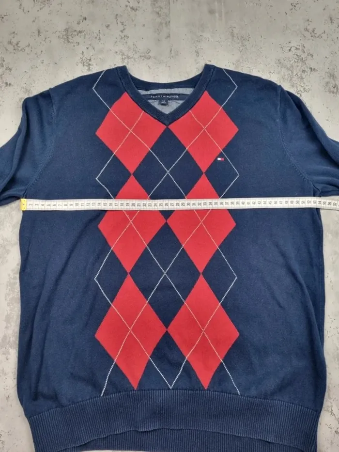 Pull col v Tommy Hilfiger bleu/rouge, L Hommes - photo numéro 10