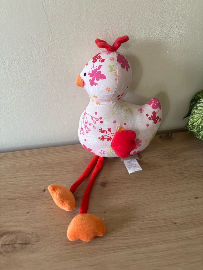 Doudou peluche oiseau poule fleur natalys