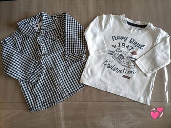 Ensemble Chemise manches longues à carreaux/ T Shirt manches longues 6 mois