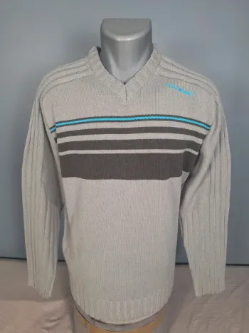 Pull Longboard gris à rayures homme taille L - brodé (641)