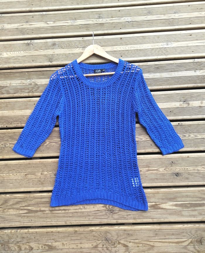 Tunique mi-longue bleu marine à mailles – Taille M/L – Très bon état
