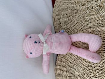 Sucre D'orge Vintage Doudou Ours Vichy Rose Blanc