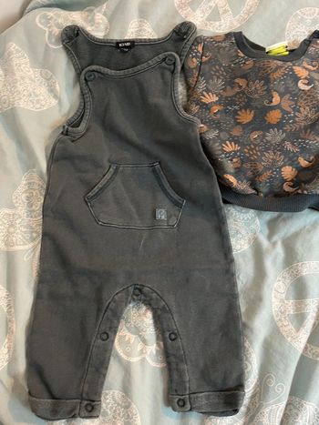 Ensemble salopette + sweat 3 mois vert