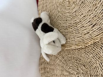 Doudou lapin HISTOIRE D'OURS Calin blanc tâches noir