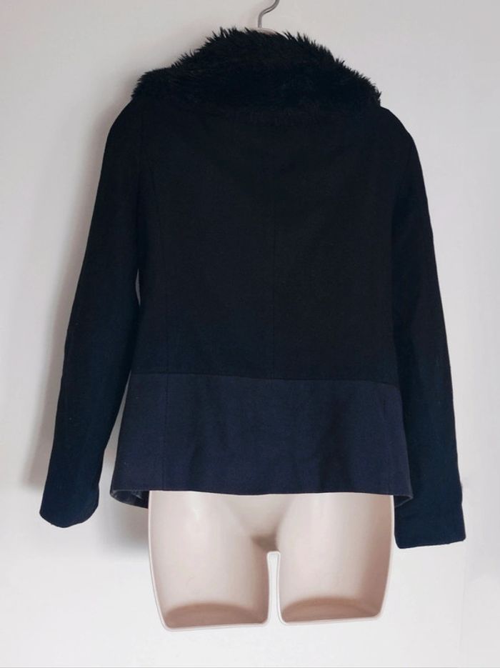 Manteau caban noir violet laine col fausse fourrure / Etam - 34XS à 36/S - photo numéro 10