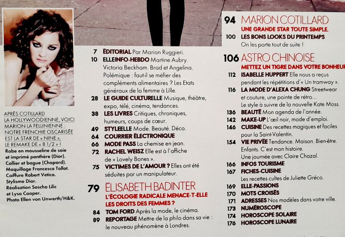 Magazine Elle n°3346 février 2010 spécial Marion Cotillard et Alexa Chung - photo numéro 4