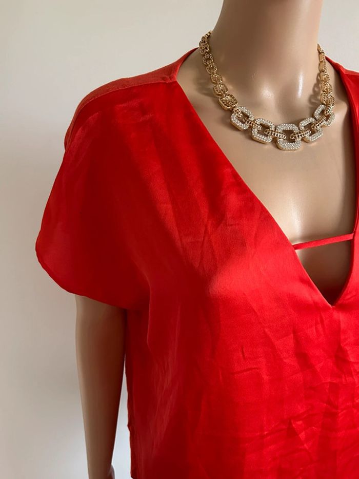 Blouse rouge orangée à manches courtes Mango taille M comme neuve - photo numéro 5