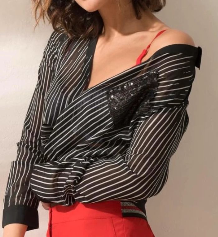 Chemise noire rayé blanche Charlott’ - photo numéro 3