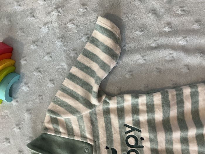 pyjama grenouillère en velours rayé menthe et blanc inscription devant 6 mois obaibi - photo numéro 7