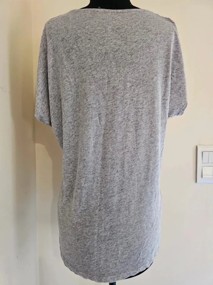 🌸 Top Femme Gris Chiné Motifs Floraux & Détails Brillants - Taille Unique 🌸 - photo numéro 2