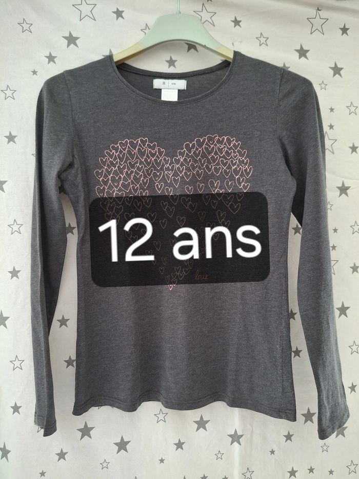Tee-shirt noir avec des cœurs brillants 12 ans La Redoute