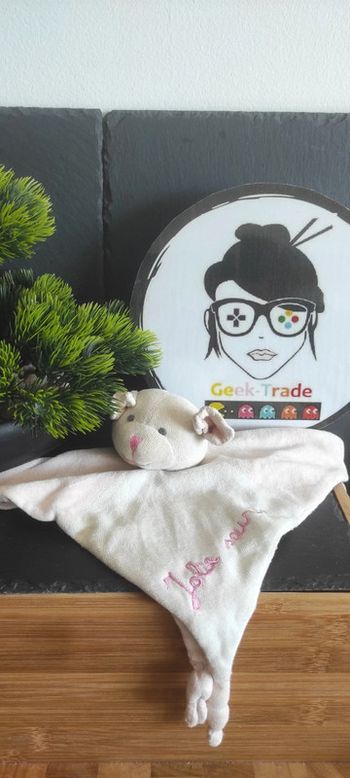 doudou jolie souris tape à l'oeil tao rose blanc beige noeuds ancien vintage