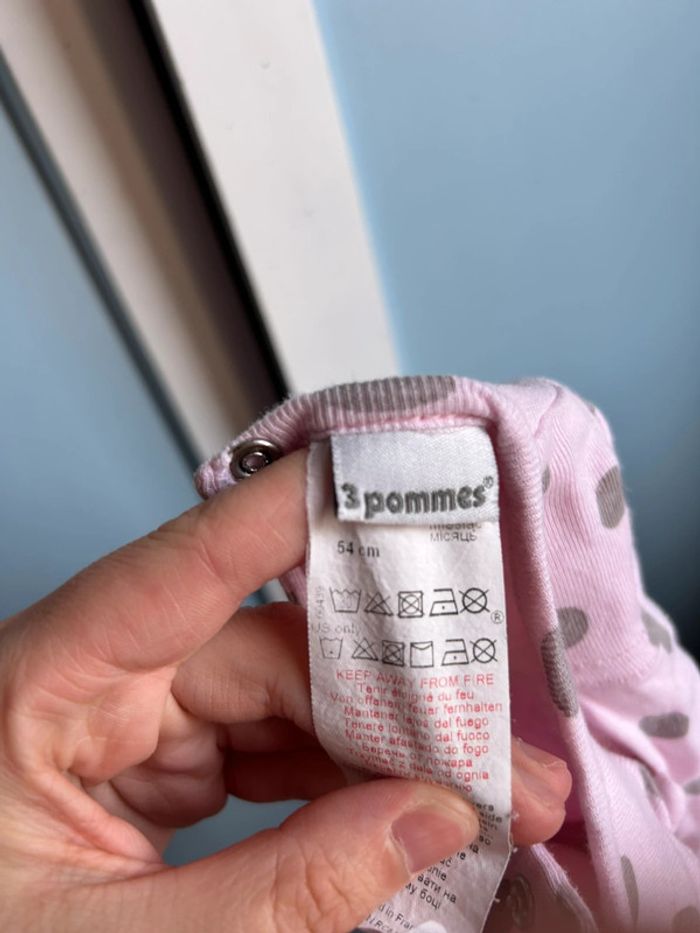 Pyjama sans pied coton épais , rose à pois gris , 1 mois - photo numéro 3