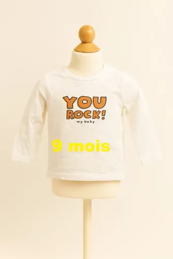 Tee shirt manche longue crème imprimé marron noir Kiabi Taille 9 mois