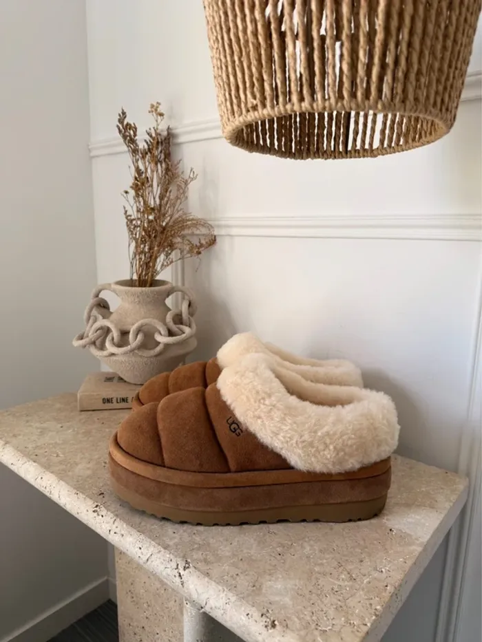 Ugg tazzlita chesnut tazz 40 neuf chaussures femme camel marron plate-forme mules fourrure - photo numéro 3