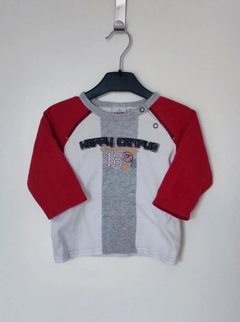 Tee-shirt manches longues gris blanc rouge Aubisou