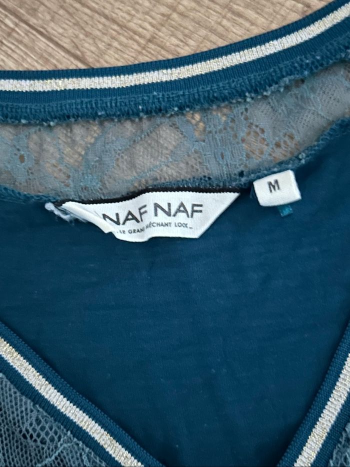 Haut bleu canard et doré à manches courtes Naf Naf taille M TBE - photo numéro 10