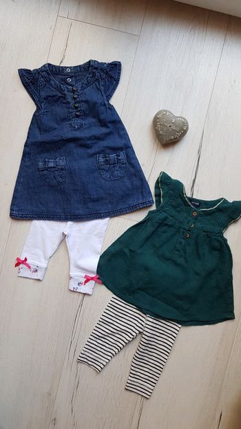 Lot de 2 ensembles robe/legging mi saison fille 1mois neufs