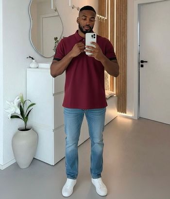 Polo bordeaux et noir homme 