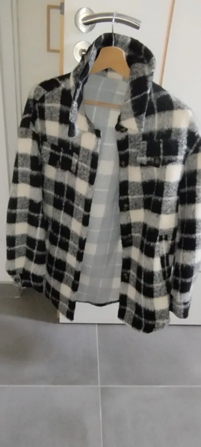 Veste polaire a carreaux femme noir et blanc