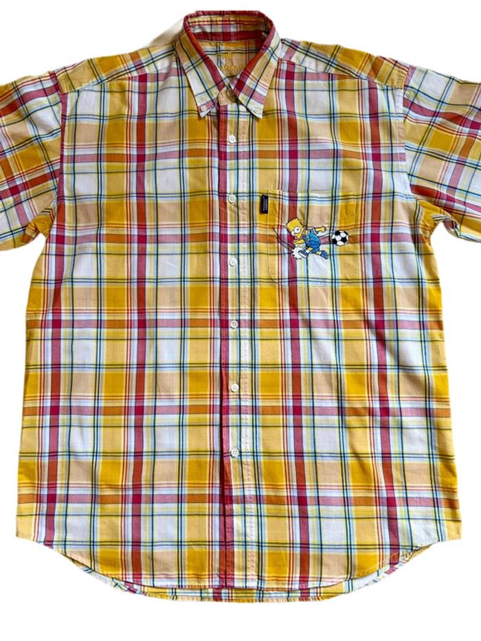 🟡 Chemise d’été vintage homme à carreaux jaune Bart Simpson yellow checkered shirt🟡 - photo numéro 9