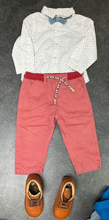 Ensemble garçon chino rouge et chemise 12mois