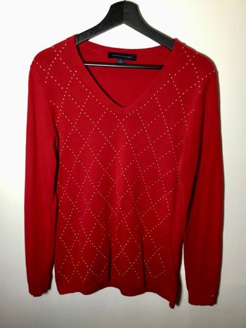 Pull col en v pour femme jacquard Tommy Hilfiger rouge taille M 085