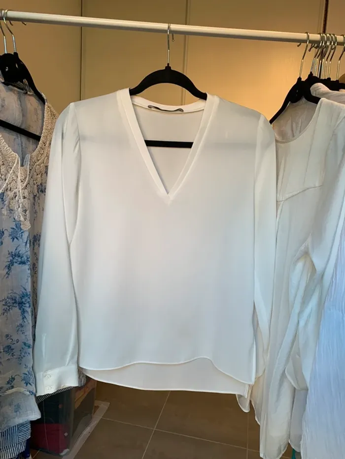 Blouse manche longue Zara blanche taille S - photo numéro 2