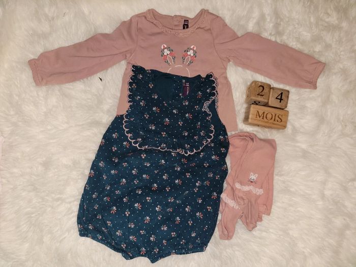 Ensemble lapin fleuri 24m