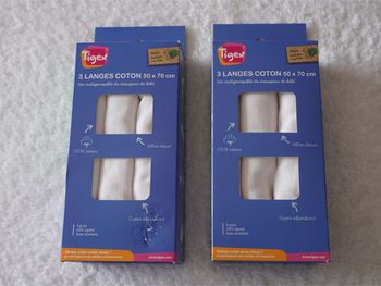 Lot de 6 Langes blancs coton 50 x 70 cm neufs