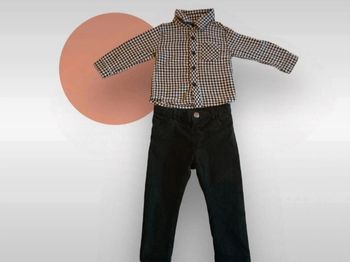 Ensemble garçon chemise à carreaux + pantalon noir 18 mois