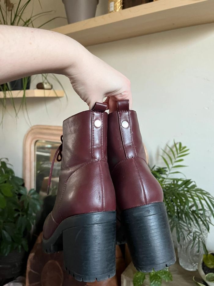 Bottines à talons avec lacets - bordeaux - photo numéro 8