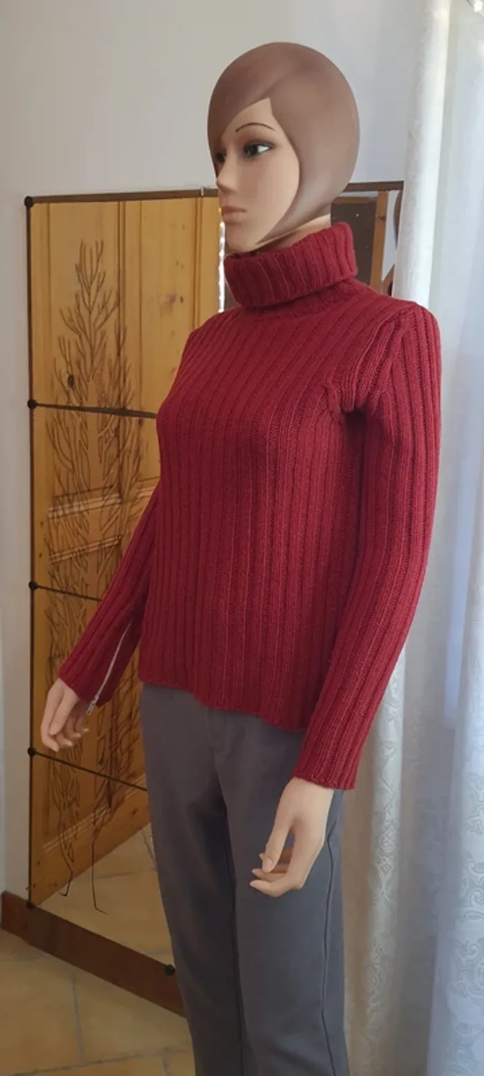 Pull col roulé femme rouge "Promod" taille S