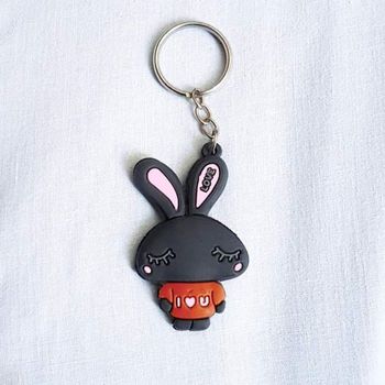 Porte clé lapin en silicone, recto-verso