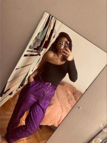 Pantalon métallisé violet T38