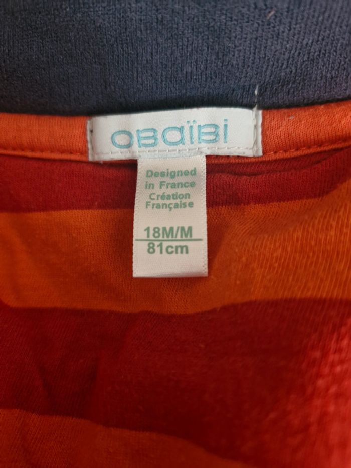 Manteau zippé bébé garçon 18 mois Obaïbi bleu marine rayure orange coton polyester - photo numéro 8