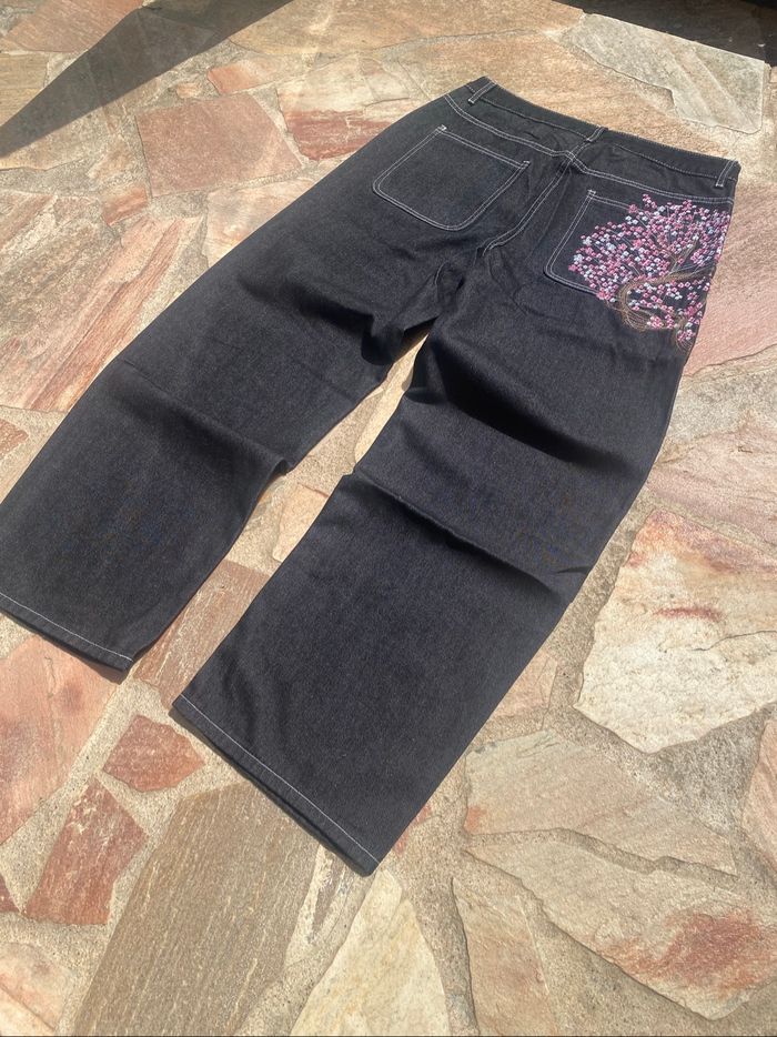 Jean Noir Ample Y2K Vintage Fleurs Roses de cerisiers Taille M et L dispo ! - photo numéro 2