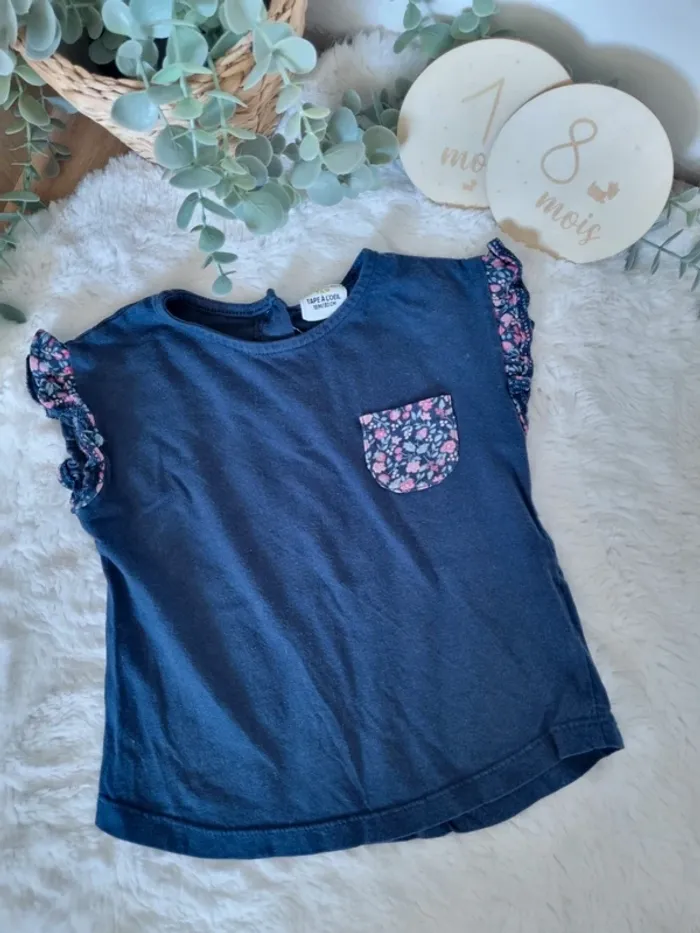 Ensemble tee-shirt et short bleu fleuri - photo numéro 2