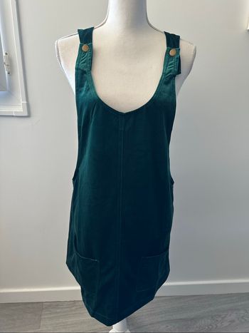 Robe salopette courte vert émeraude en velours lisse Pop England T40/42 L/XL