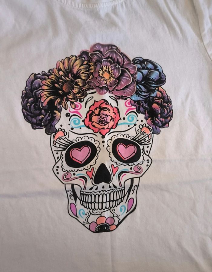 T-shirt motif tête de mort fleuri 11/12 ans ONLY - photo numéro 2