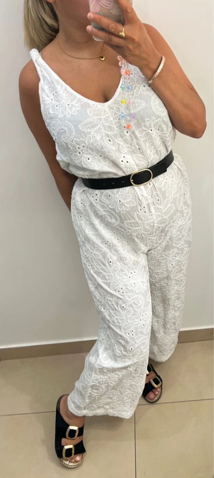 Combinaison Brodée Blanche Zara Taille L - photo numéro 3