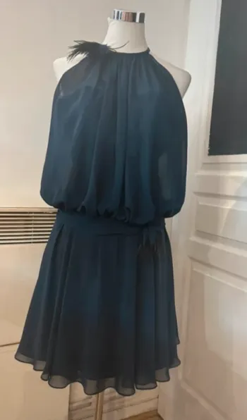 Mademoiselle amour, robe cérémonie habillée chic voile bleu taille 36